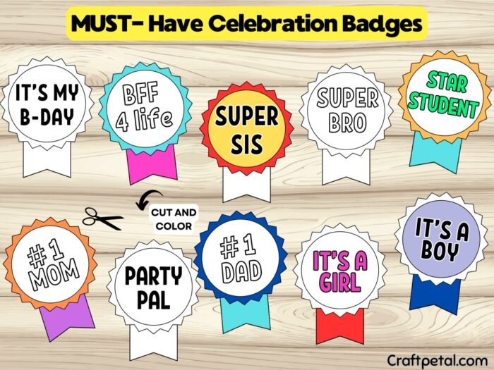 celebration paper cut out badges for kids